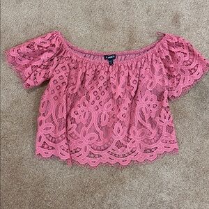 Express Pink Lace Off-Shoulder Blouse